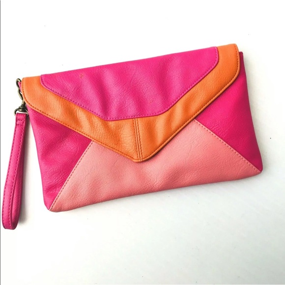 pink and orange clutch bag